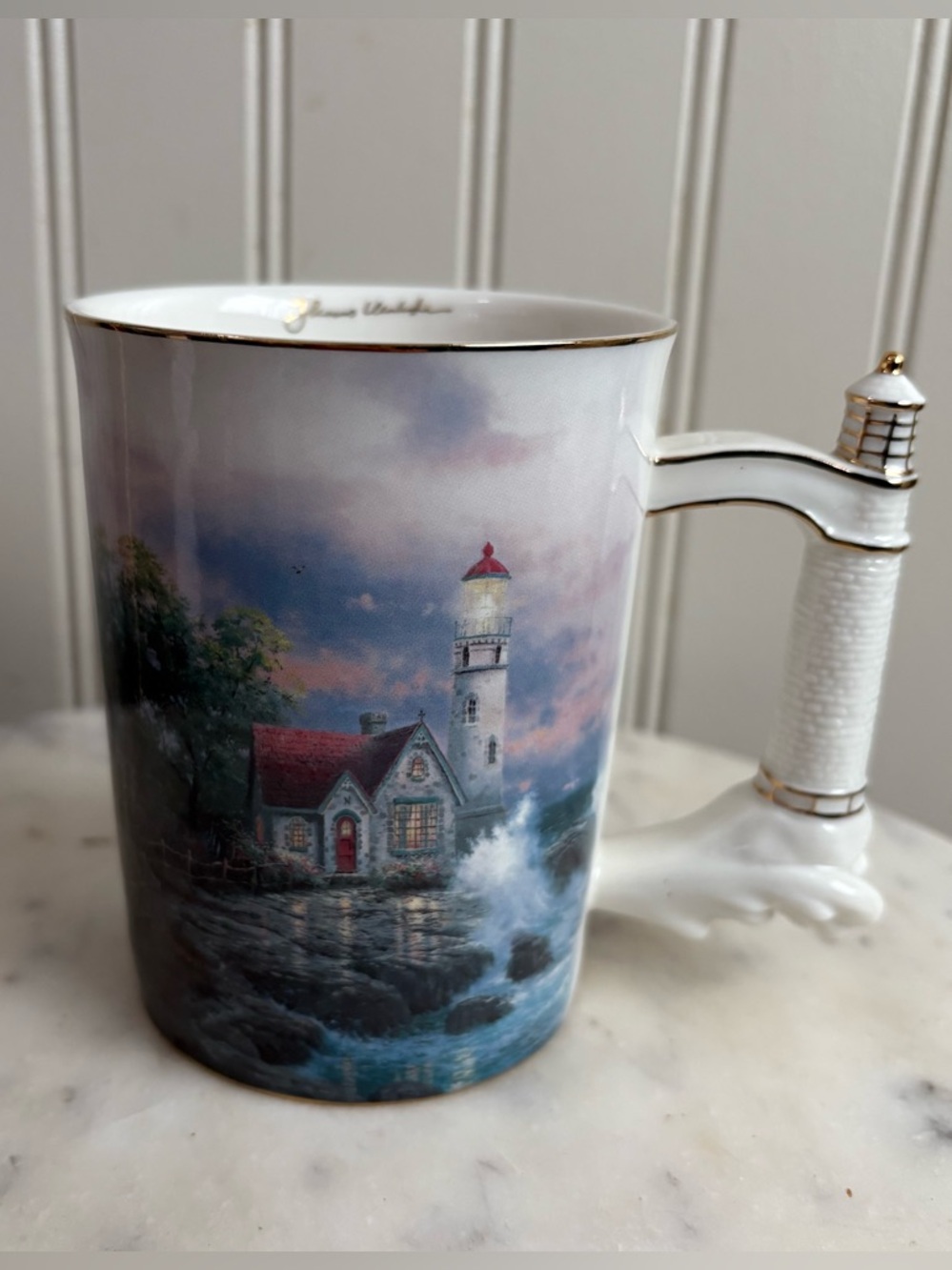Vintage Thomas Kinkade Beacon of Hope Lighthouse Porcelain Collectible Mug 2002